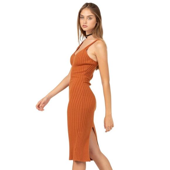 Double Zero Solid Orange Knit Maxi Midi Sleeveless Ribbed Dress Women’s Medium - Picture 3 of 8